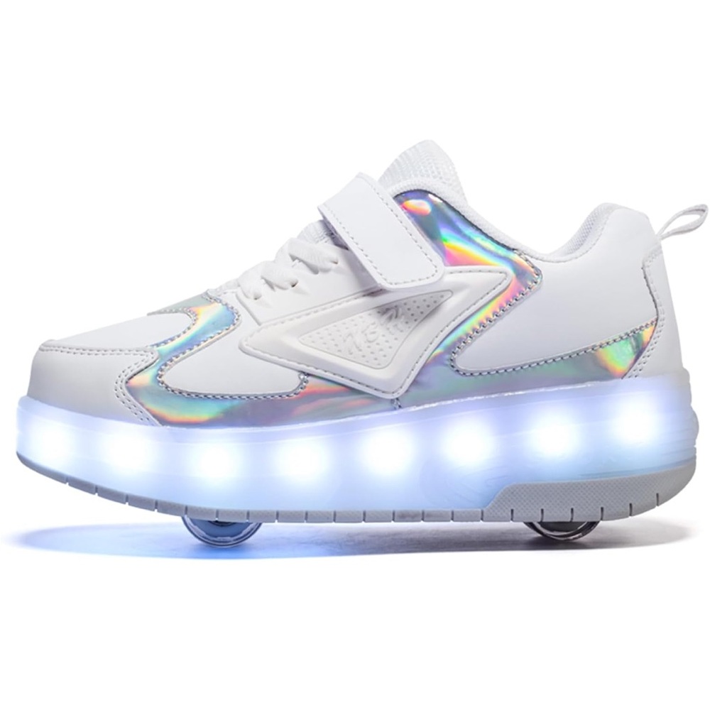 White LED Light-Up Sneakers with Holographic Accents